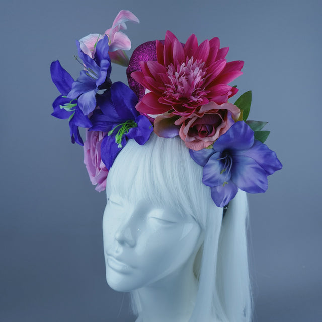 Purple & Pink Glitter Skull & Flower Headdress