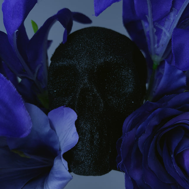Purple & Black Glitter Skull & Flower Headdress