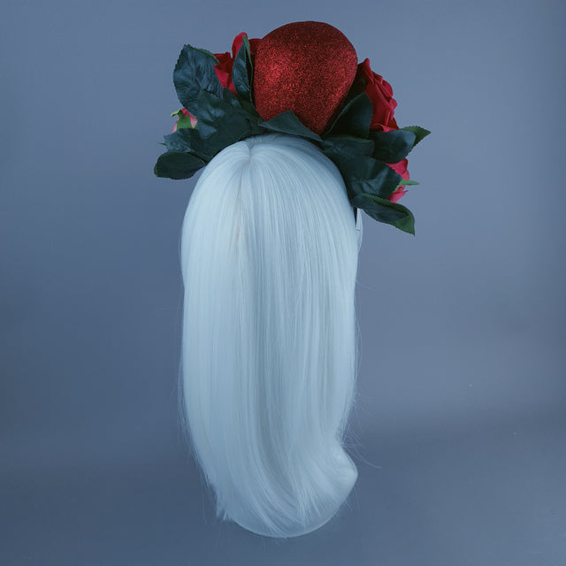 Red Glitter Skull & Red Rose Flower Headdress
