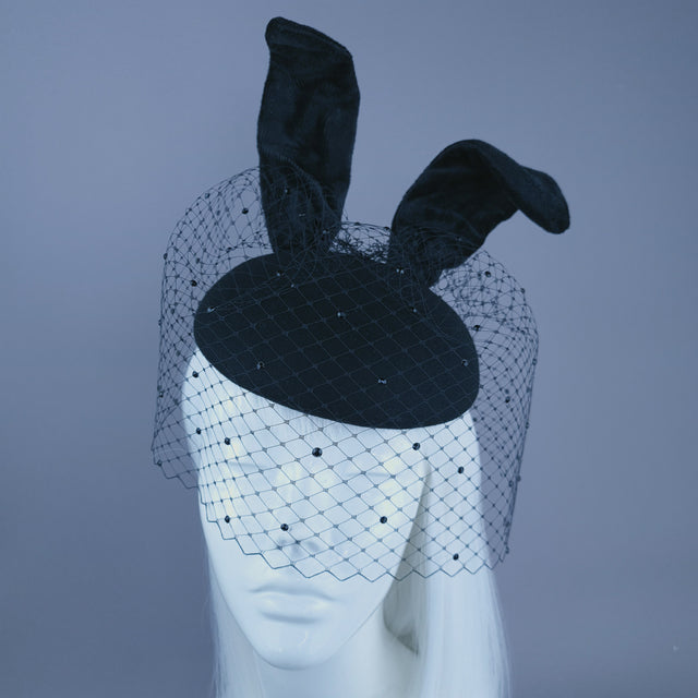 "Bad Bunny" Black Rabbit Ear Veil Fascinator Hat