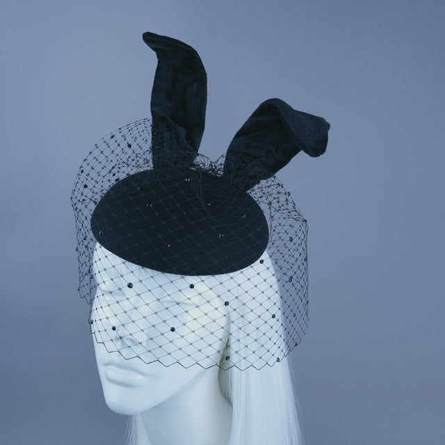 "Bad Bunny" Black Rabbit Ear Veil Fascinator Hat