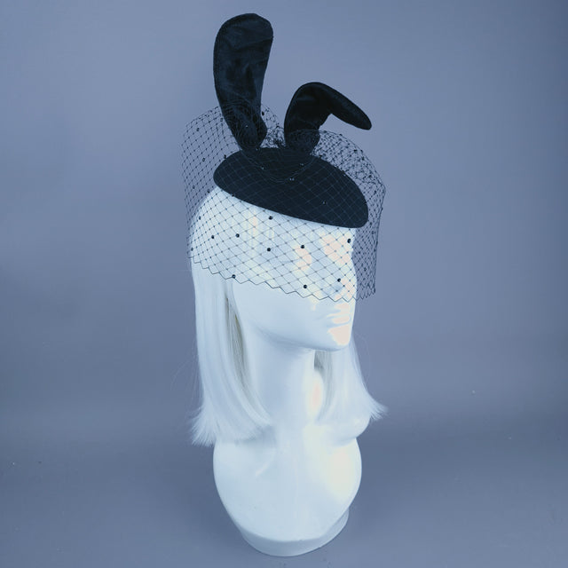 "Bad Bunny" Black Rabbit Ear Veil Fascinator Hat