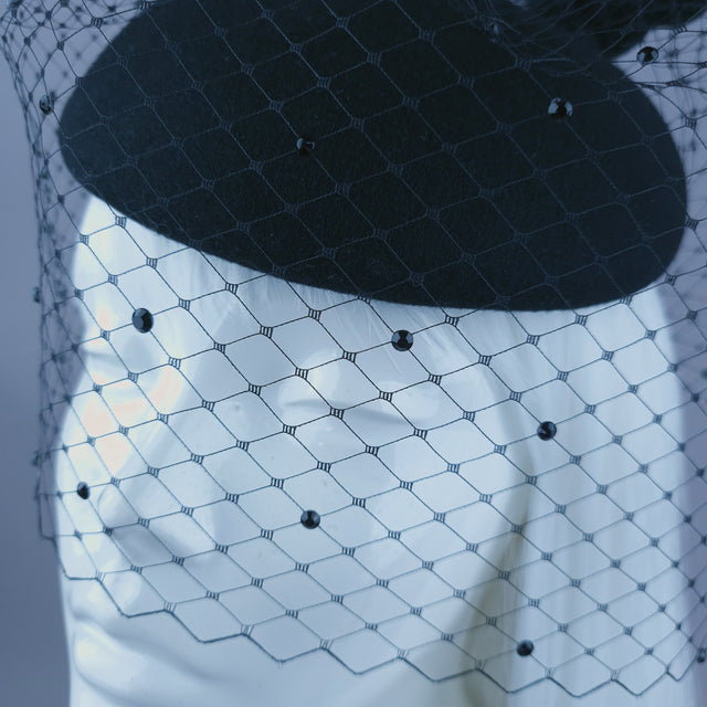 "Bad Bunny" Black Rabbit Ear Veil Fascinator Hat