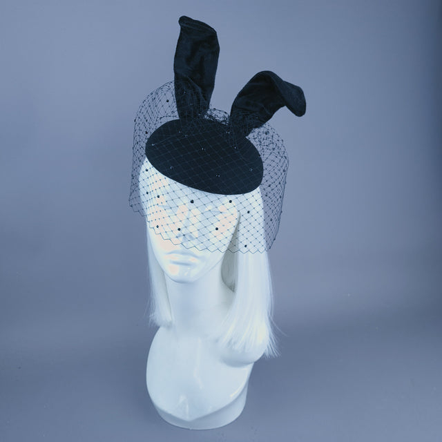 "Bad Bunny" Black Rabbit Ear Veil Fascinator Hat