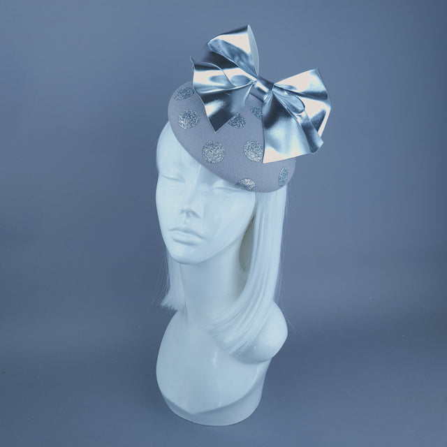 "Koko" Silver Grey Bow Polka Dot Fascinator Hat