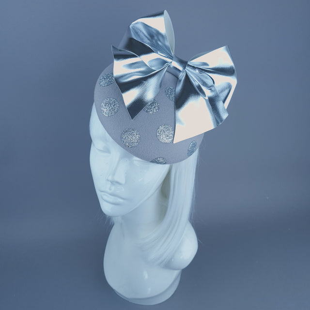 "Koko" Silver Grey Bow Polka Dot Fascinator Hat