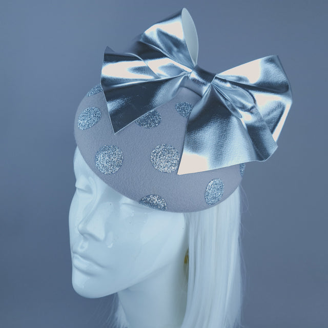 "Koko" Silver Grey Bow Polka Dot Fascinator Hat