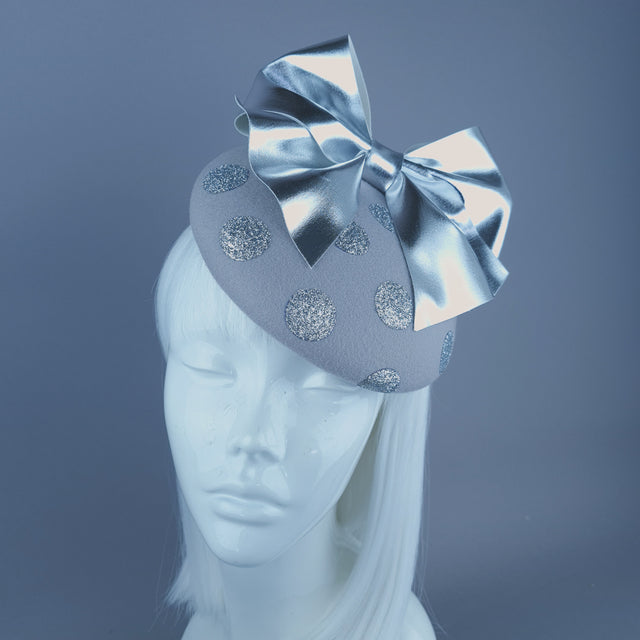 "Koko" Silver Grey Bow Polka Dot Fascinator Hat