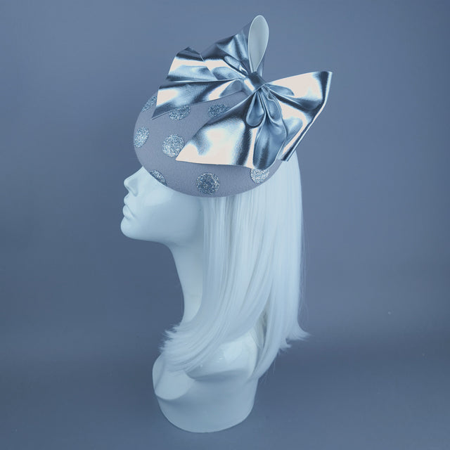 "Koko" Silver Grey Bow Polka Dot Fascinator Hat