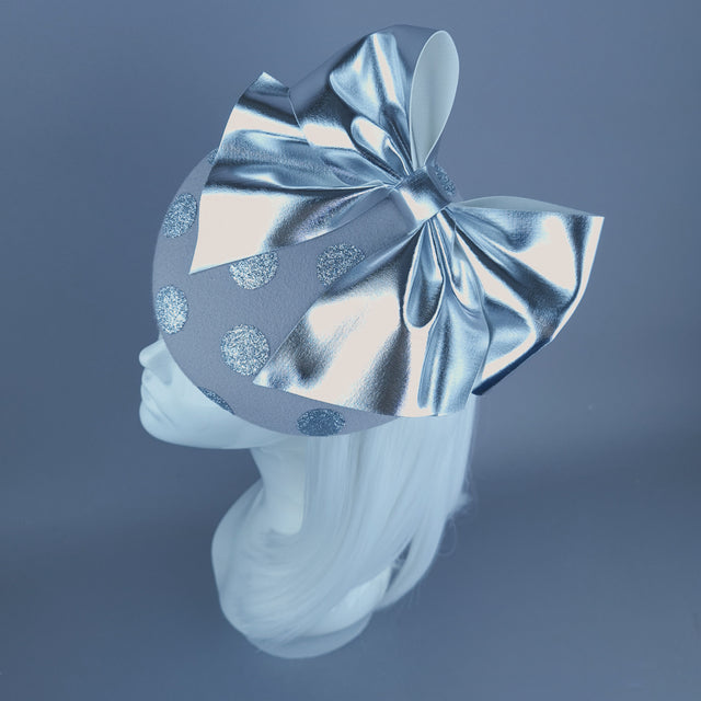 "Koko" Silver Grey Bow Polka Dot Fascinator Hat