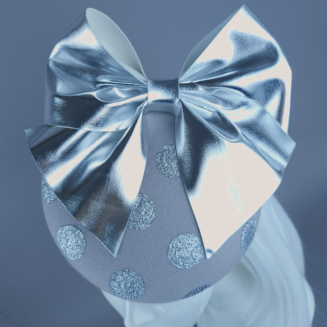 "Koko" Silver Grey Bow Polka Dot Fascinator Hat
