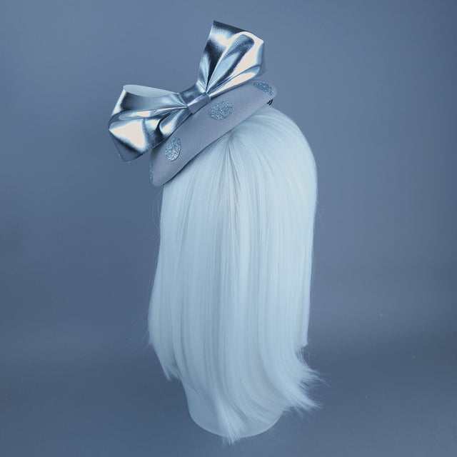 "Koko" Silver Grey Bow Polka Dot Fascinator Hat