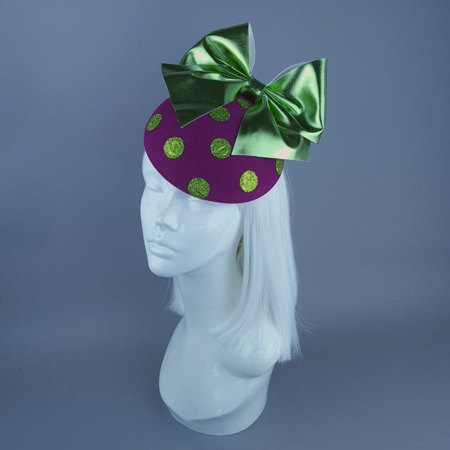 "Koko" Pink Green Bow Polka Dot Fascinator Hat