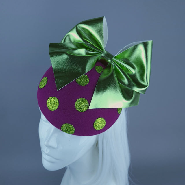 "Koko" Pink Green Bow Polka Dot Fascinator Hat