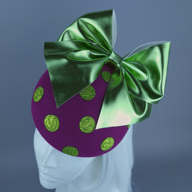 "Koko" Pink Green Bow Polka Dot Fascinator Hat