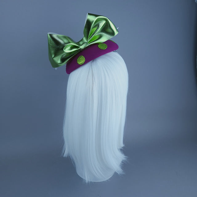 "Koko" Pink Green Bow Polka Dot Fascinator Hat