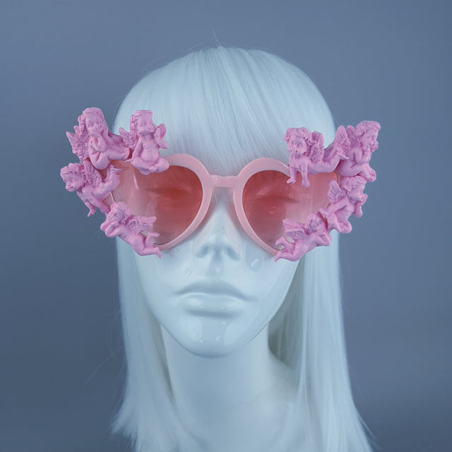 "Aniela" Pink Cherub Heart Shaped Sunglasses