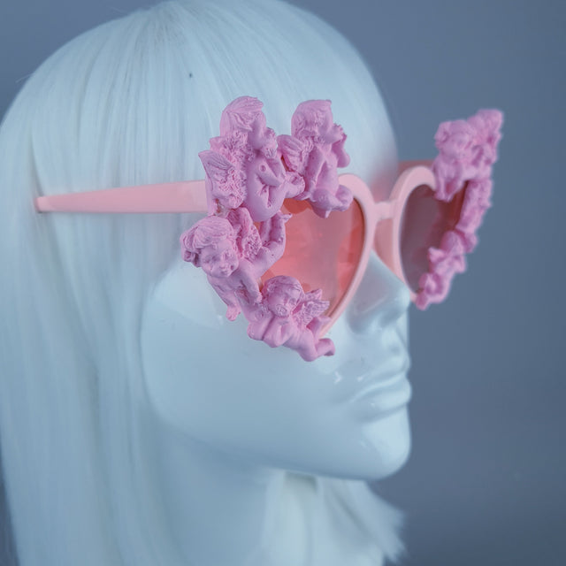 "Aniela" Pink Cherub Heart Shaped Sunglasses