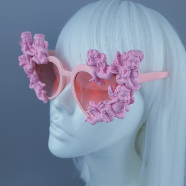 "Aniela" Pink Cherub Heart Shaped Sunglasses