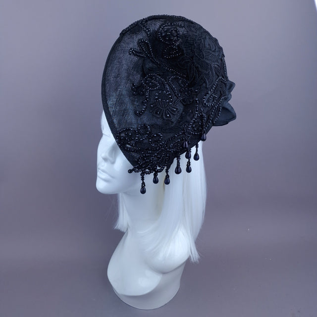 "Abnoba" Black Crystal Lace Fascinator Hat