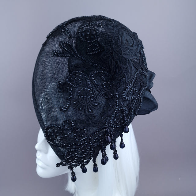 "Abnoba" Black Crystal Lace Fascinator Hat