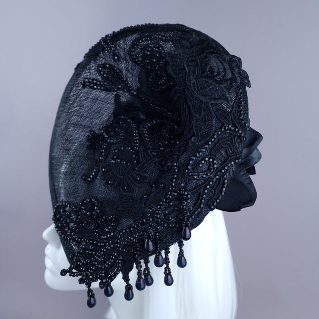 "Abnoba" Black Crystal Lace Fascinator Hat
