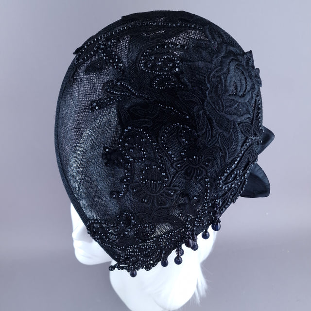 "Abnoba" Black Crystal Lace Fascinator Hat