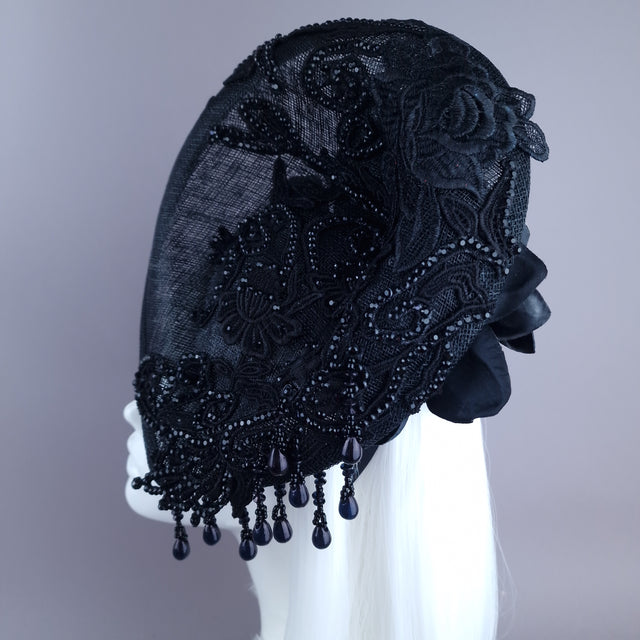 "Abnoba" Black Crystal Lace Fascinator Hat
