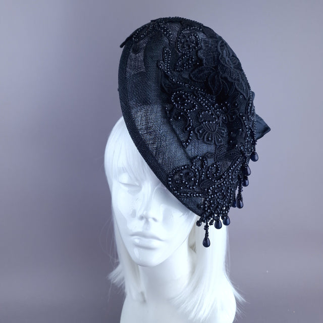 "Abnoba" Black Crystal Lace Fascinator Hat