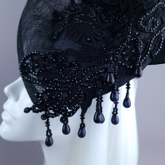 "Abnoba" Black Crystal Lace Fascinator Hat