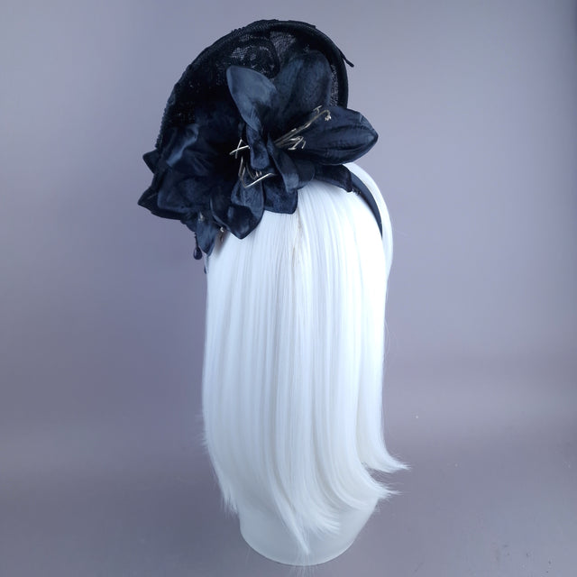 "Abnoba" Black Crystal Lace Fascinator Hat