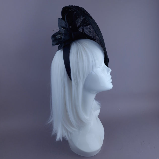 "Abnoba" Black Crystal Lace Fascinator Hat