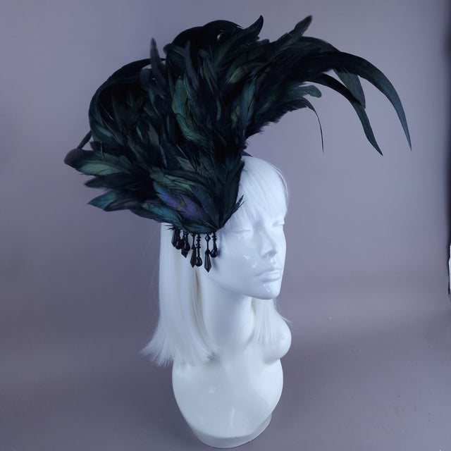 "Roo" Black Feather Headdress Fascinator Hat
