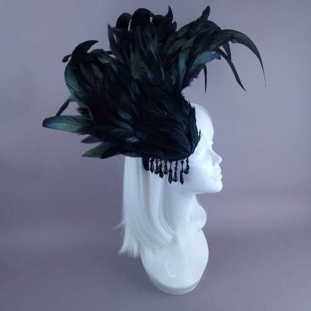 "Roo" Black Feather Headdress Fascinator Hat