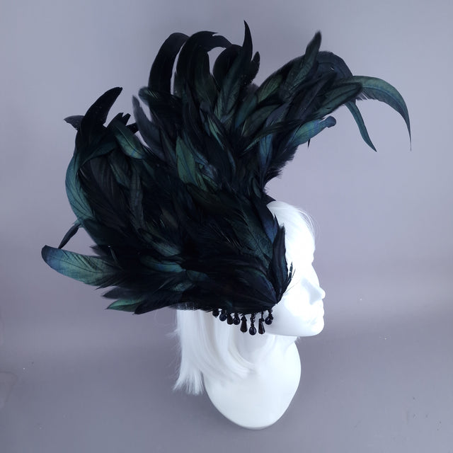 "Roo" Black Feather Headdress Fascinator Hat