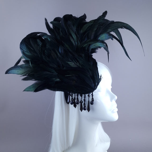 "Roo" Black Feather Headdress Fascinator Hat