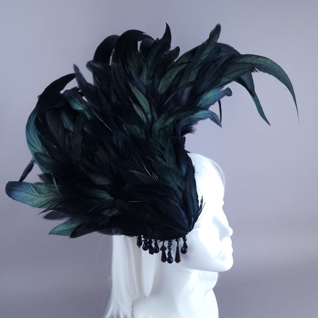 "Roo" Black Feather Headdress Fascinator Hat