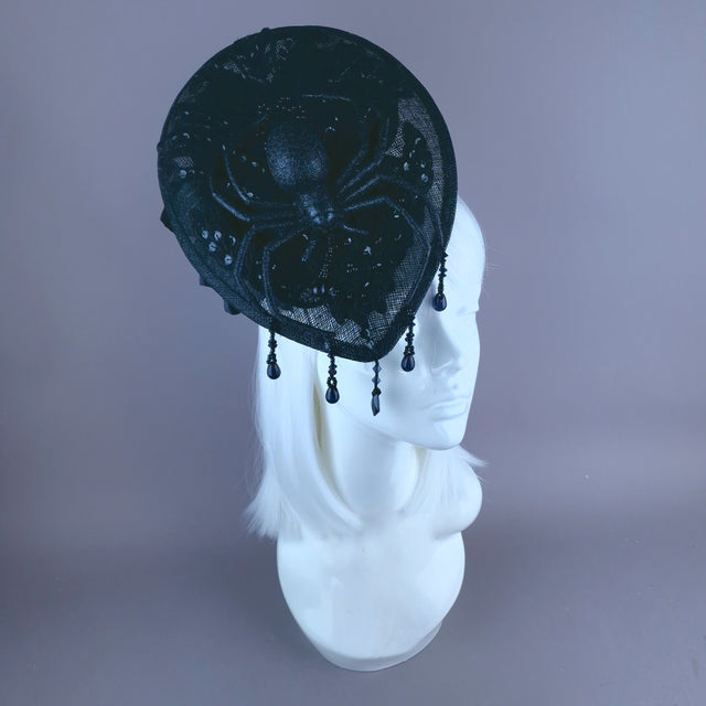 "Araignee" Black Glitter Spider Lace Fascinator Hat