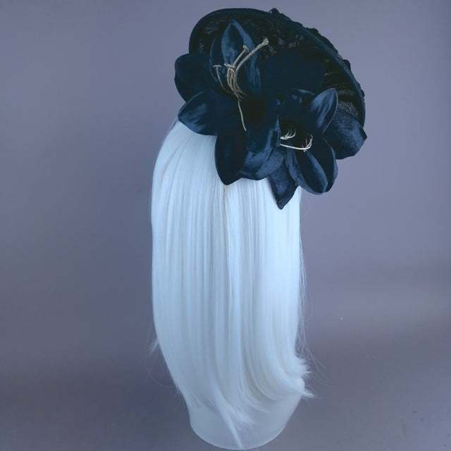 "Araignee" Black Glitter Spider Lace Fascinator Hat