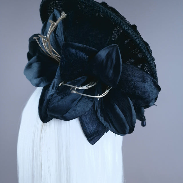 "Araignee" Black Glitter Spider Lace Fascinator Hat