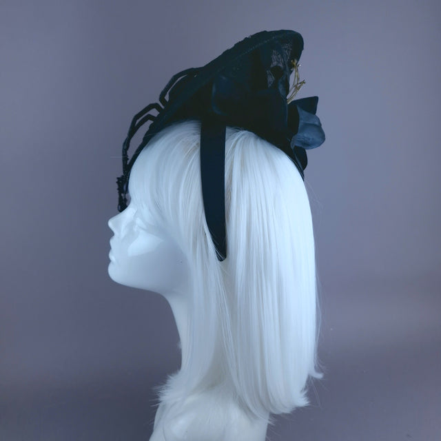 "Araignee" Black Glitter Spider Lace Fascinator Hat