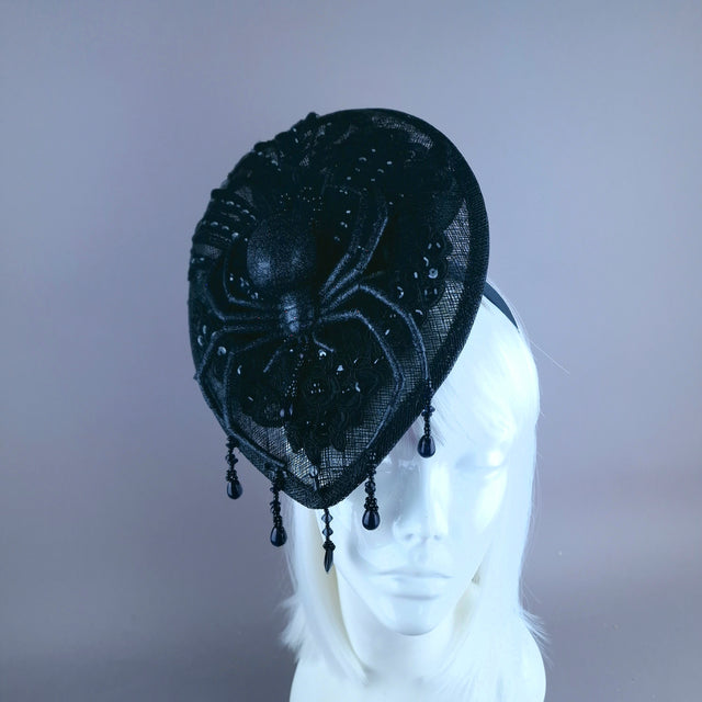 "Araignee" Black Glitter Spider Lace Fascinator Hat