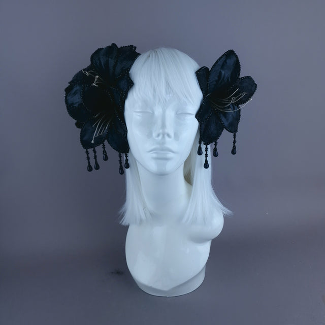 "Zira" Black Flower Beading Headdress Fascinator