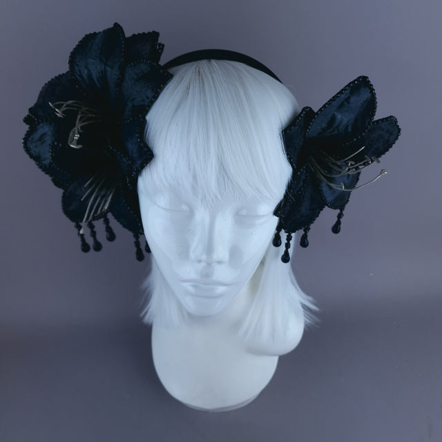 "Zira" Black Flower Beading Headdress Fascinator