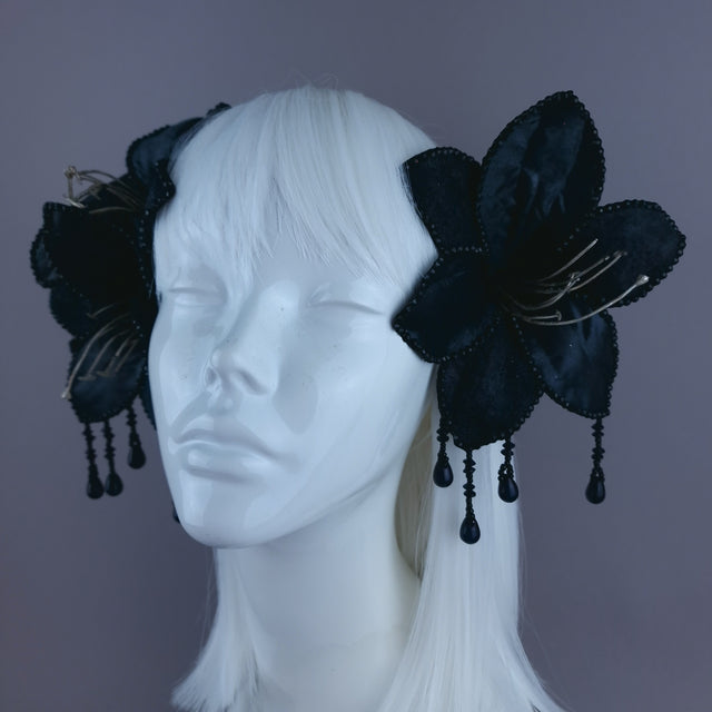 "Zira" Black Flower Beading Headdress Fascinator