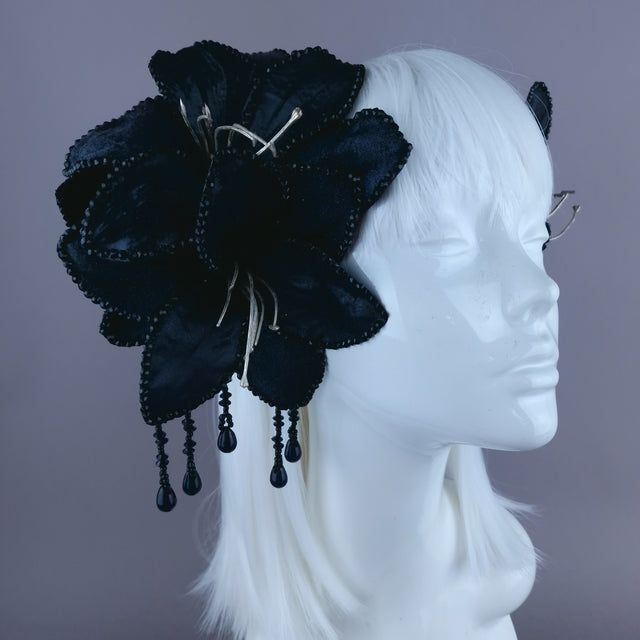 "Zira" Black Flower Beading Headdress Fascinator