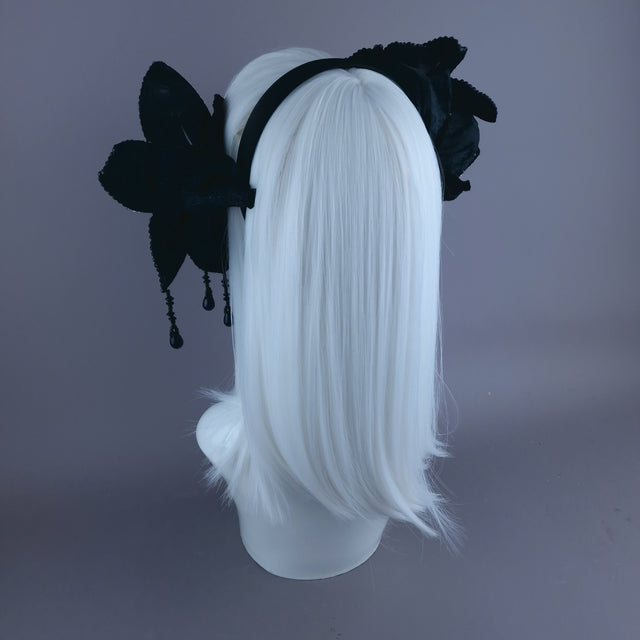 "Zira" Black Flower Beading Headdress Fascinator