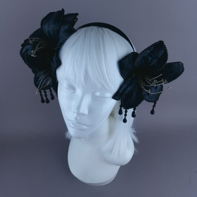 "Zira" Black Flower Beading Headdress Fascinator