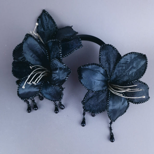 "Zira" Black Flower Beading Headdress Fascinator