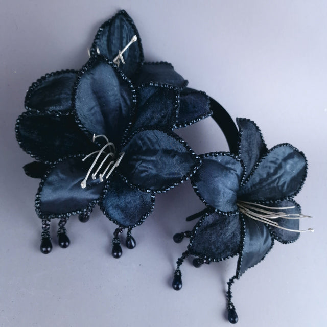 "Zira" Black Flower Beading Headdress Fascinator